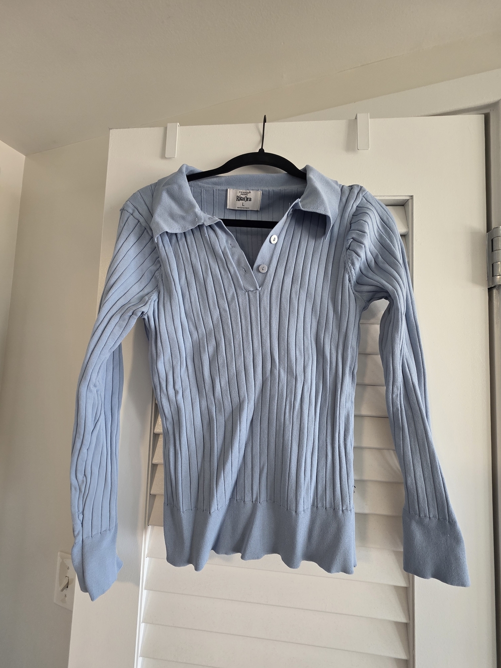 Primark x Rita Ora Pale Blue Ribbed Collared Knit Top